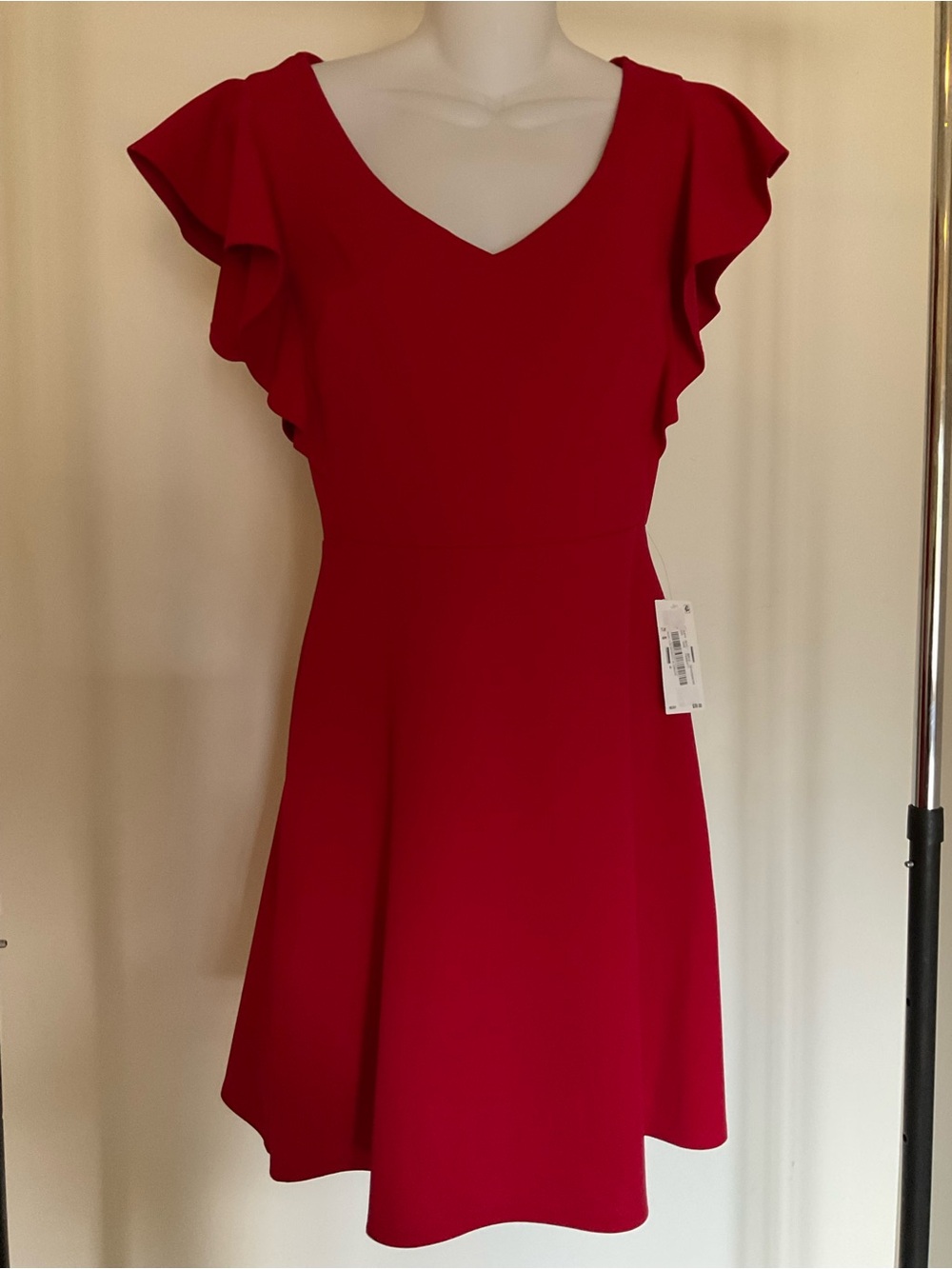 Flattering Red V-Neck Ruffle Sleeve Mini Dress